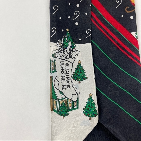 Hallmark Yule Tie Greetings Tie Mens Black Santa Christmas - Picture 6 of 6